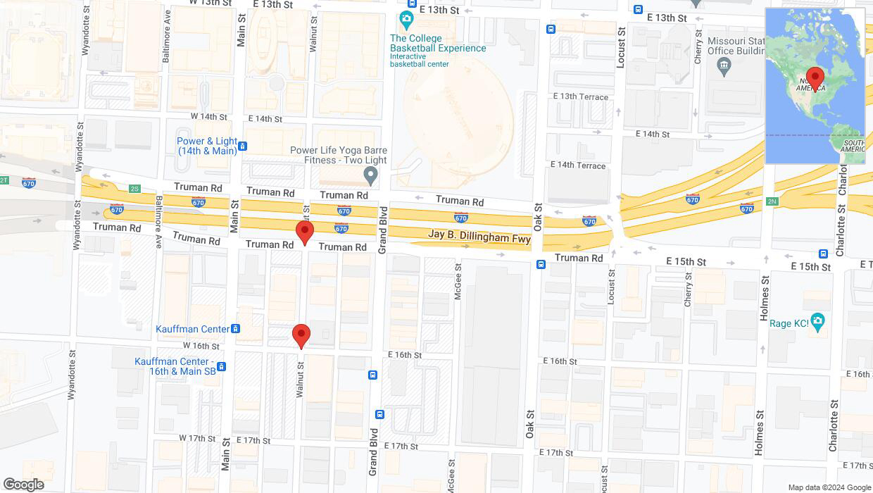 A detailed map that shows the affected road due to 'Kansas City: Walnut Street closed' on August 14th at 3:02 p.m.