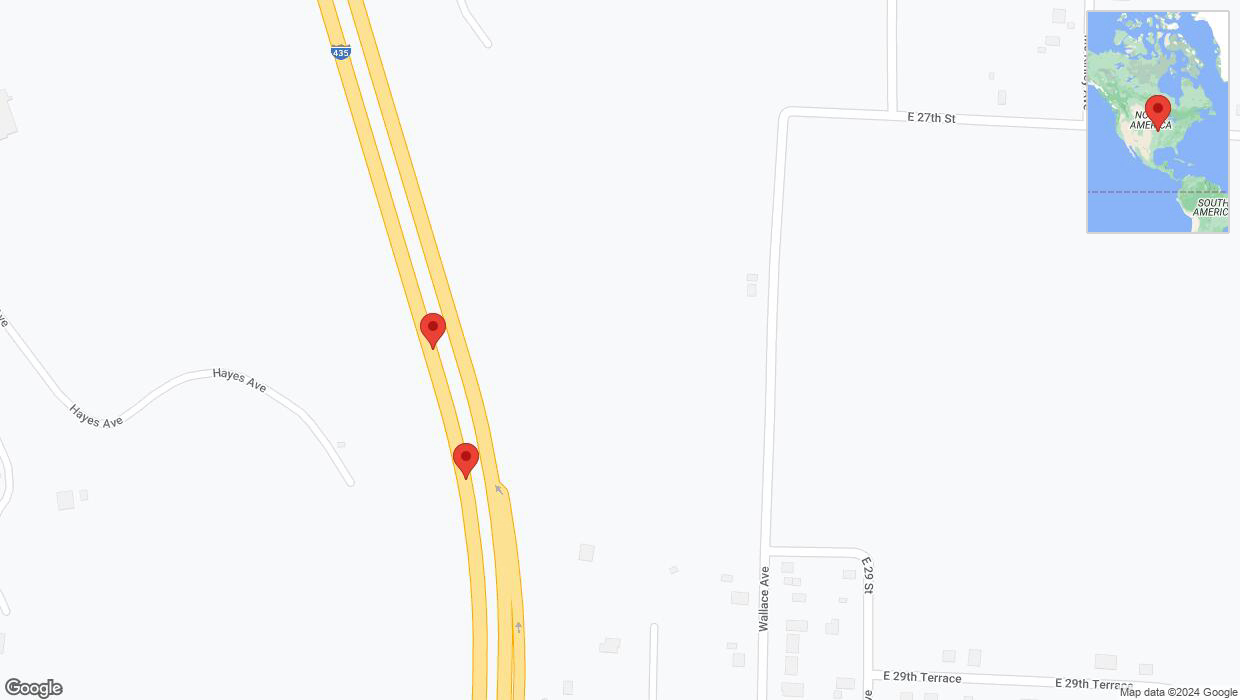 A detailed map that shows the affected road due to 'Broken down vehicle on southbound I-435 in Kansas City' on August 14th at 3:26 p.m.