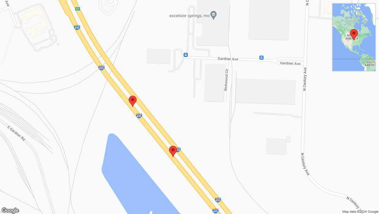 A detailed map that shows the affected road due to 'Broken down vehicle on southbound I-435 in Kansas City' on August 14th at 4:08 p.m.