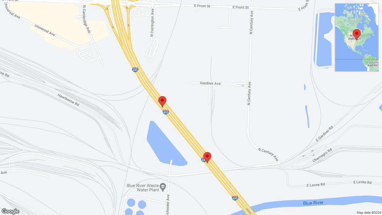 A detailed map that shows the affected road due to 'Broken down vehicle on southbound I-435 in Kansas City' on August 14th at 4:14 p.m.