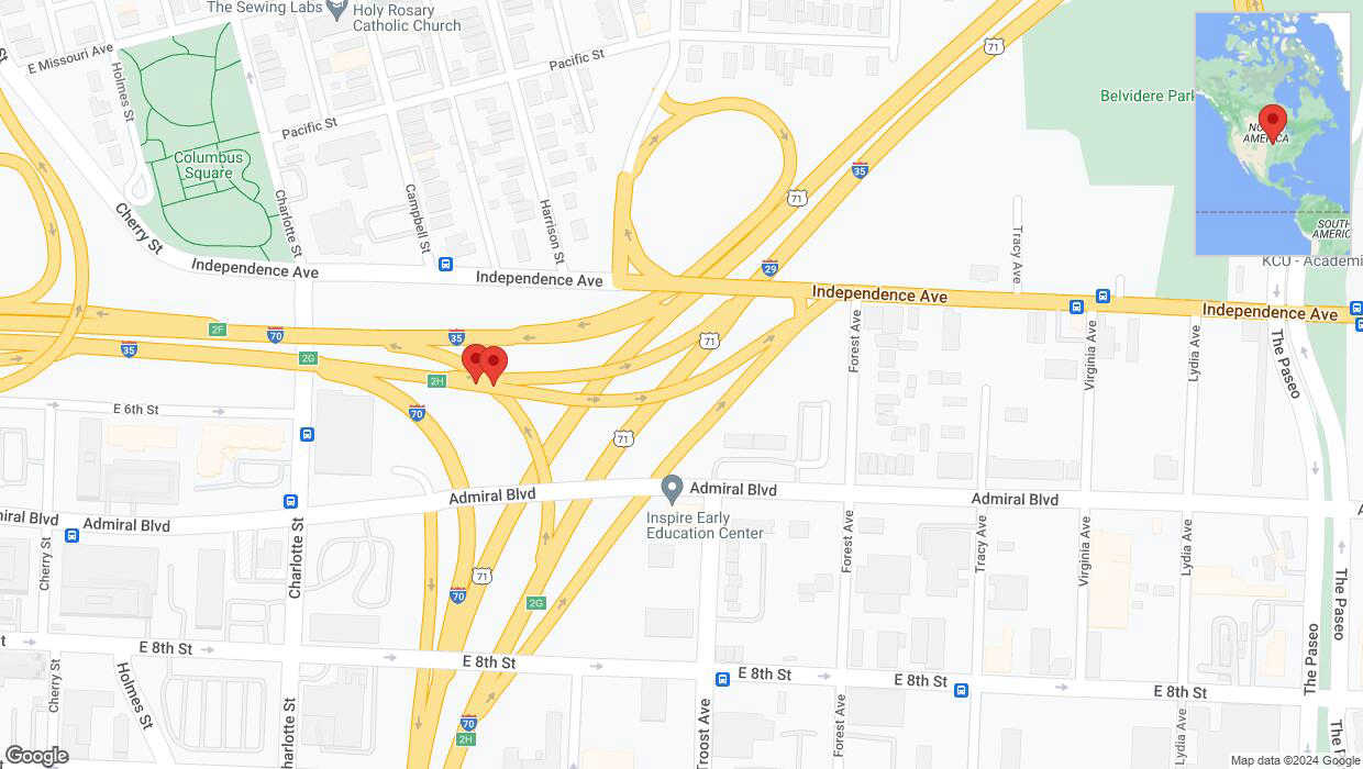 A detailed map that shows the affected road due to 'Crash reported on eastbound US-24 East in Kansas City' on August 14th at 8:32 p.m.