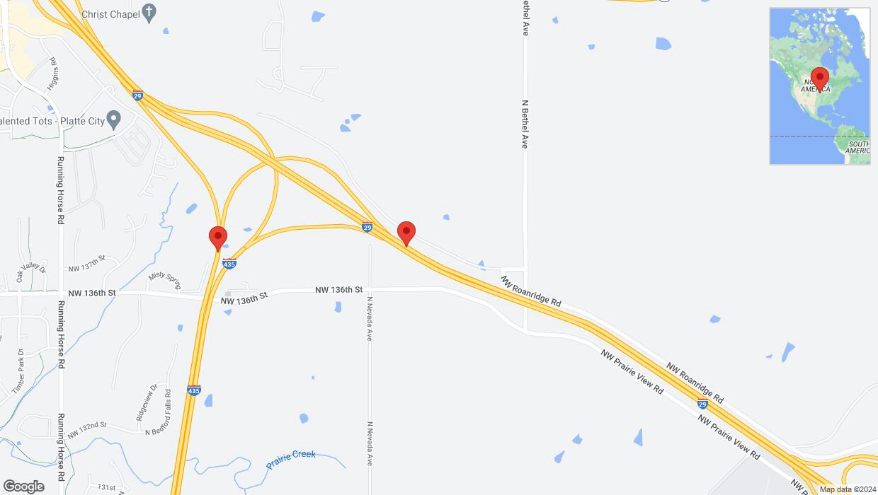 A detailed map that shows the affected road due to 'Traffic alert issued due to heavy rain conditions on southbound I-435 South in Platte City' on August 14th at 11:38 p.m.