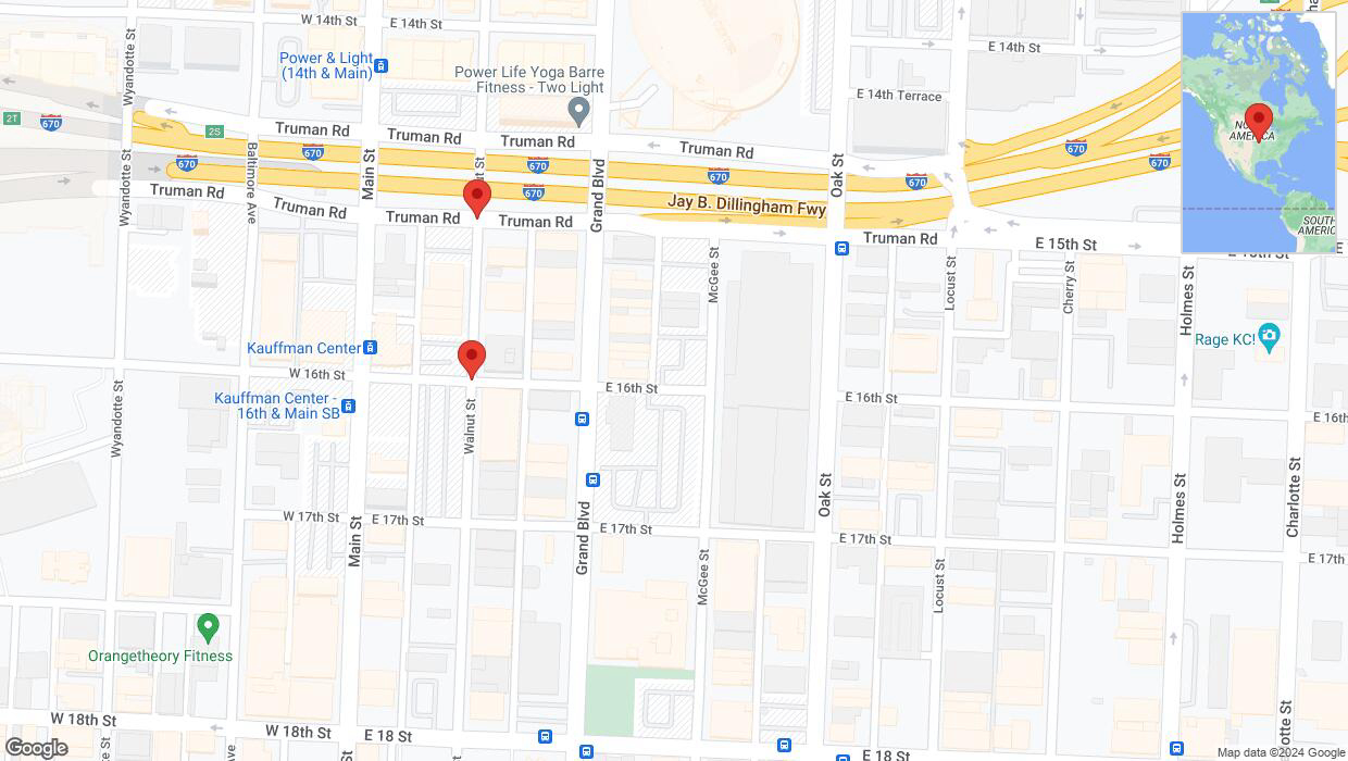 A detailed map that shows the affected road due to 'Walnut Street closed in Kansas City' on August 16th at 5:14 p.m.
