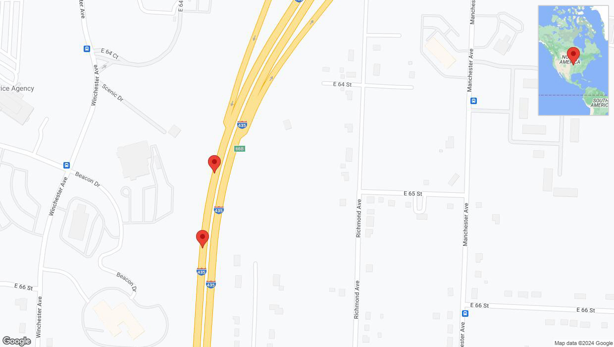 A detailed map that shows the affected road due to 'Broken down vehicle on southbound I-435 in Kansas City' on August 15th at 4:48 p.m.