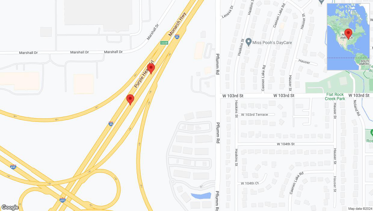 A detailed map that shows the affected road due to 'Broken down vehicle on eastbound I-35 in Lenexa' on August 15th at 6:36 p.m.