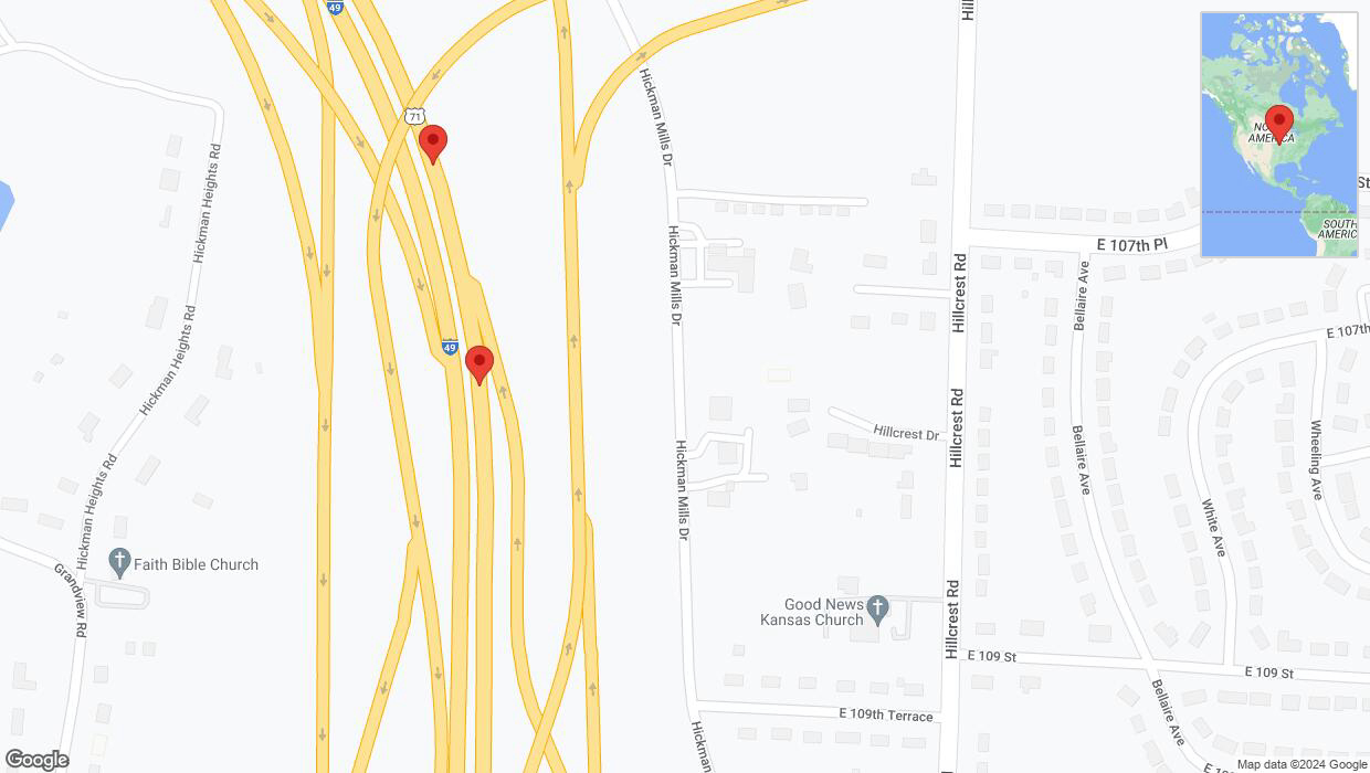 A detailed map that shows the affected road due to 'Broken down vehicle on northbound I-40/US-71 in Kansas City' on August 15th at 8:18 p.m.