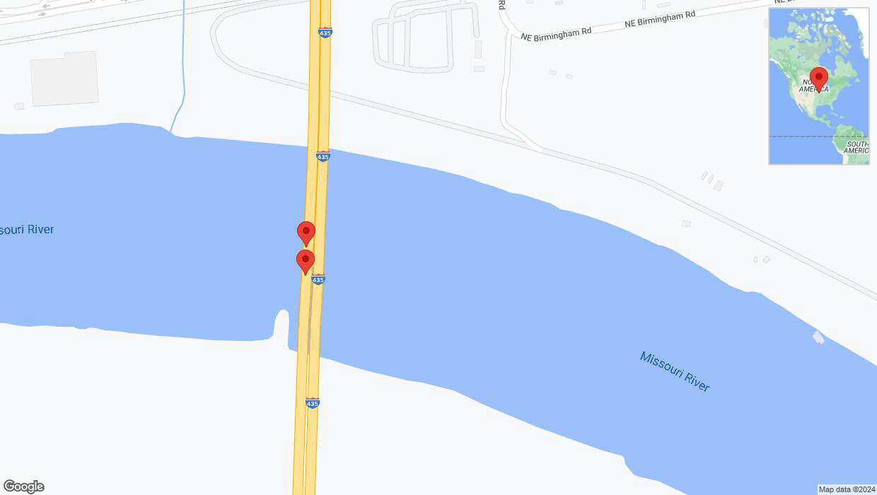 A detailed map that shows the affected road due to 'Broken down vehicle on southbound I-435 in Kansas City' on August 15th at 9:19 p.m.