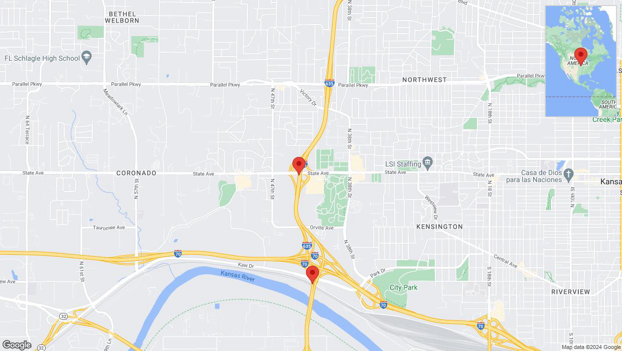 A detailed map that shows the affected road due to 'Lane on I-635 closed in Kansas City' on August 15th at 11 p.m.