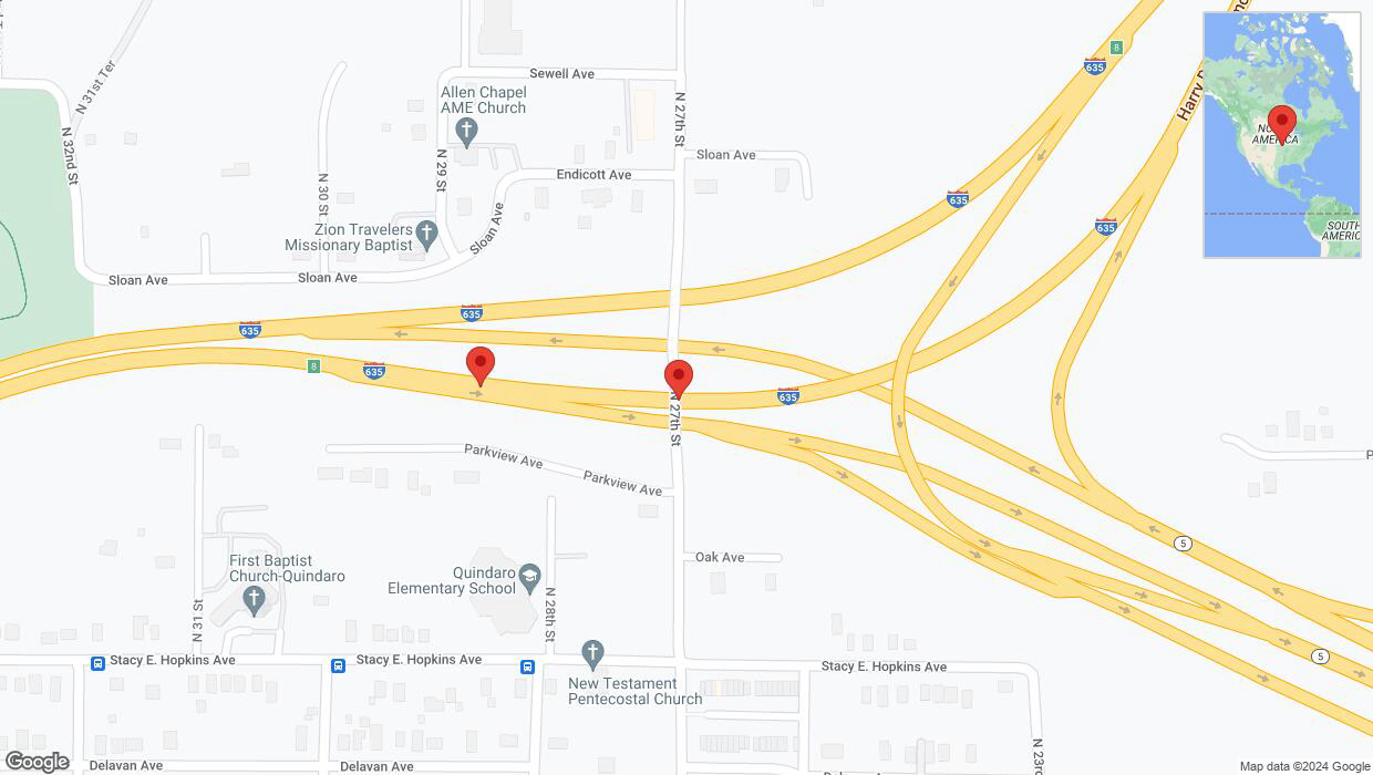 A detailed map that shows the affected road due to 'Broken down vehicle on northbound I-635 in Kansas City' on August 16th at 12:26 p.m.