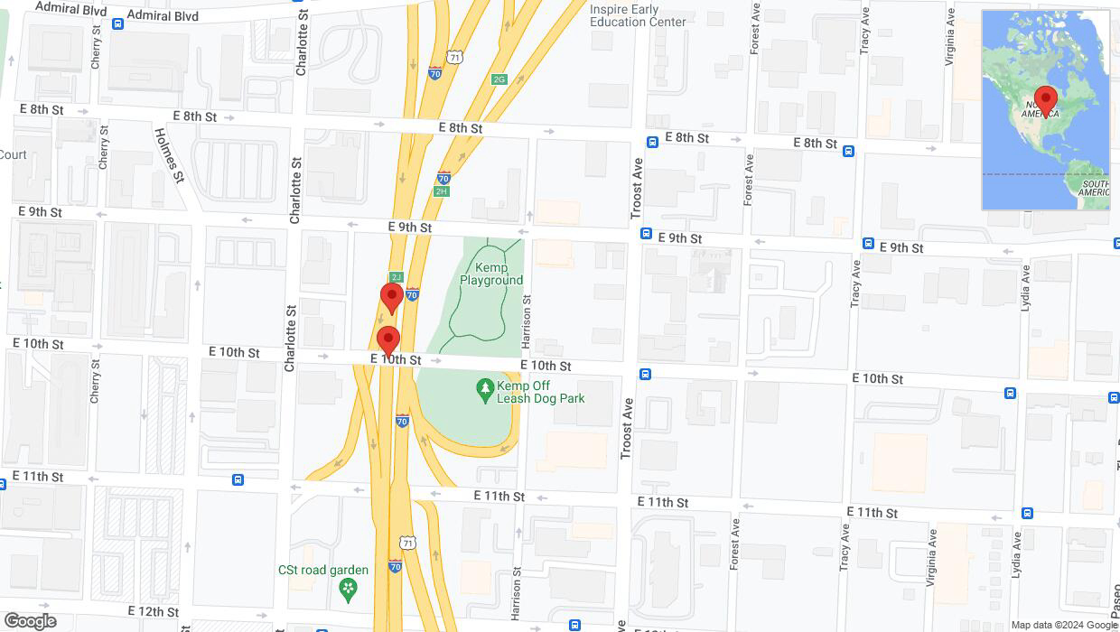 A detailed map that shows the affected road due to 'Warning in Kansas City: Crash reported on eastbound I-70' on August 16th at 12:56 p.m.