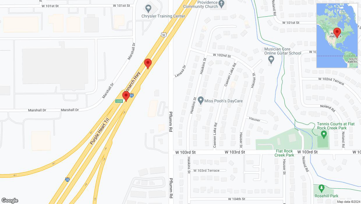 A detailed map that shows the affected road due to 'Broken down vehicle on eastbound I-35 in Lenexa' on August 16th at 2:02 p.m.