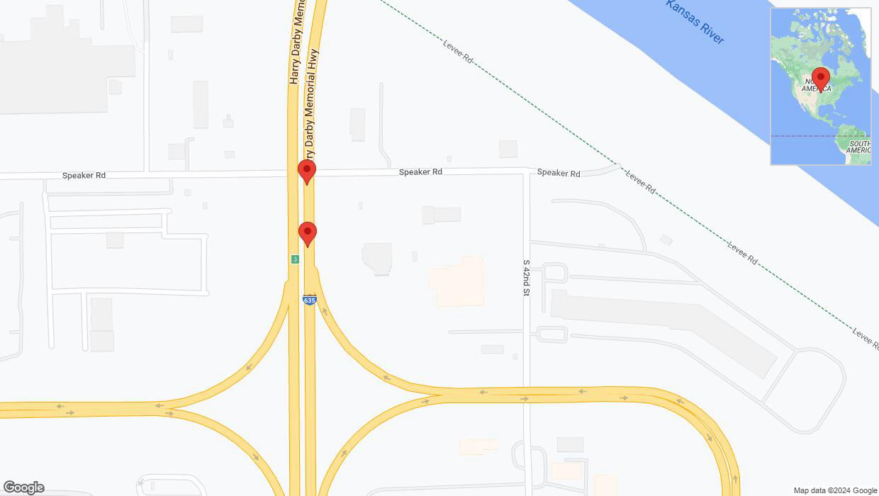 A detailed map that shows the affected road due to 'Crash reported on northbound I-635 in Kansas City' on August 16th at 1:20 p.m.