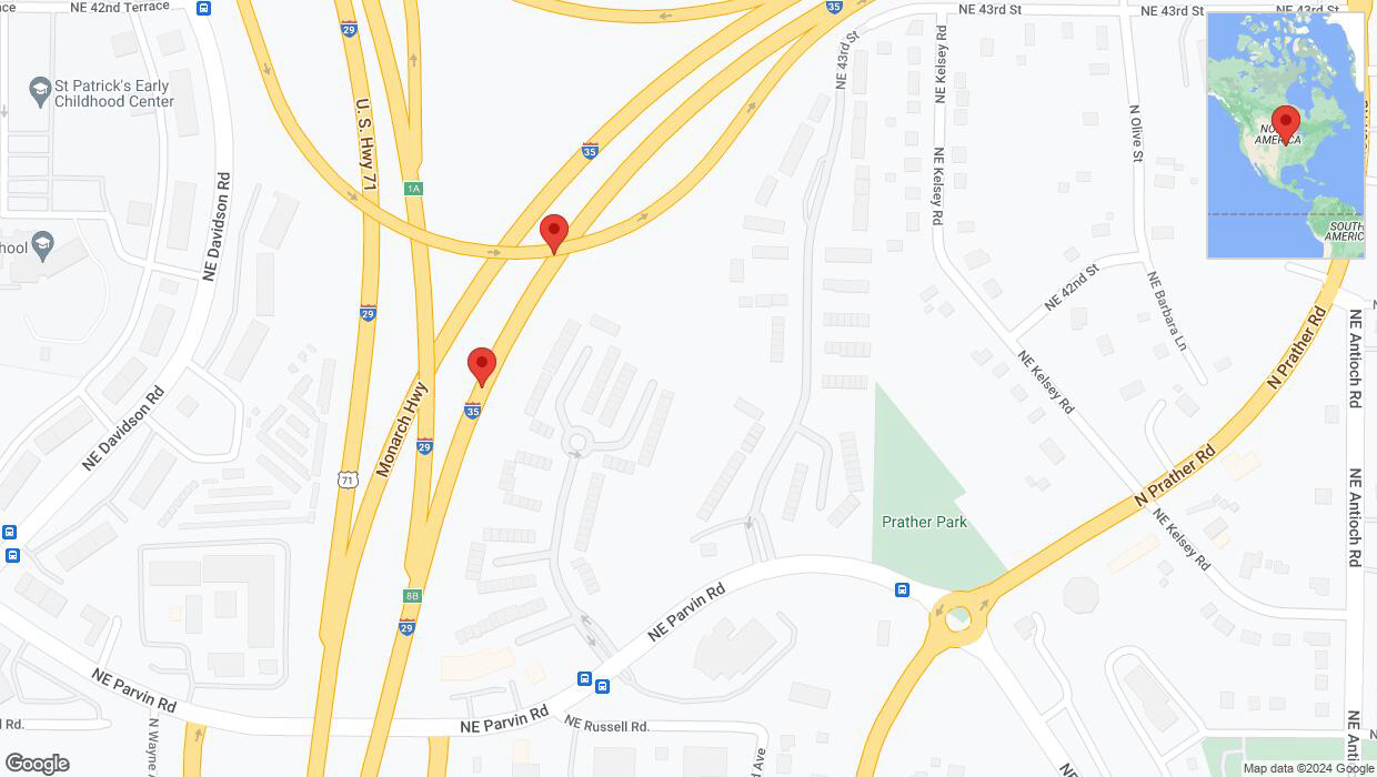 A detailed map that shows the affected road due to 'Broken down vehicle on northbound I-35 North in Kansas City' on August 16th at 2:02 p.m.