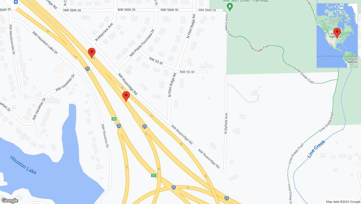 A detailed map that shows the affected road due to 'Broken down vehicle on northbound I-29 in Kansas City' on August 16th at 2:50 p.m.