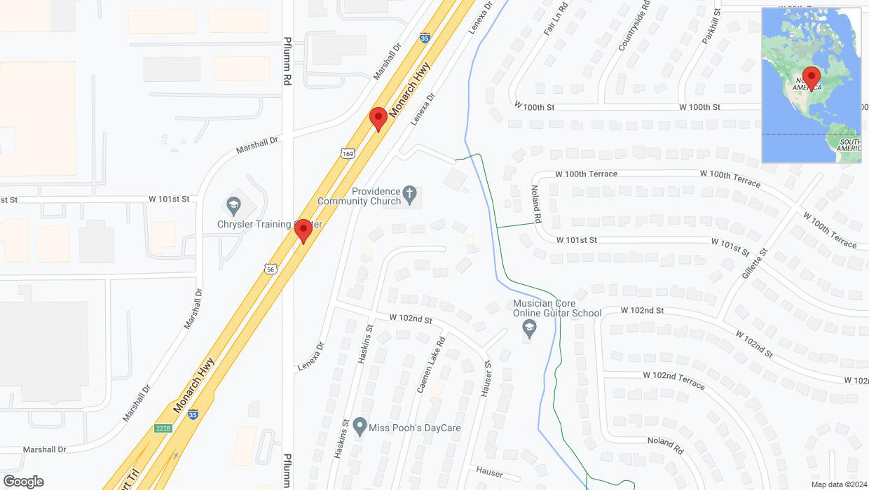 A detailed map that shows the affected road due to 'Broken down vehicle on eastbound I-35 in Lenexa' on August 16th at 3:38 p.m.