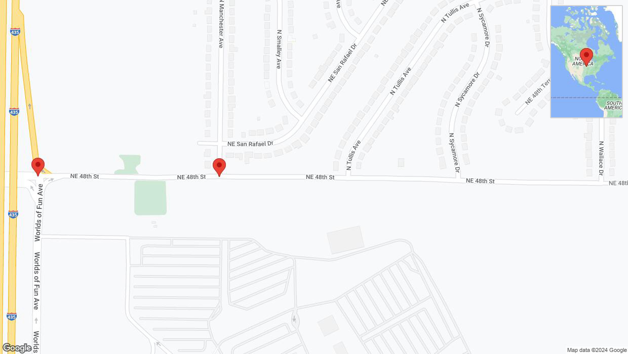 A detailed map that shows the affected road due to 'North Manchester Avenue closed in Kansas City' on August 16th at 3:50 p.m.