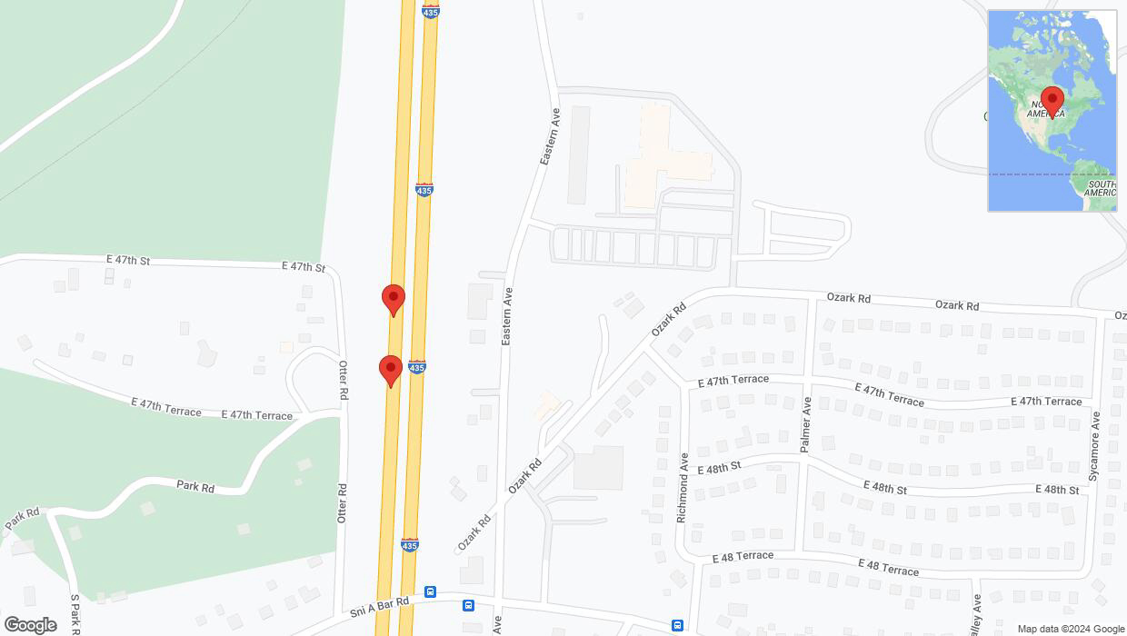 A detailed map that shows the affected road due to 'Broken down vehicle on southbound I-435 in Kansas City' on August 16th at 8:08 p.m.