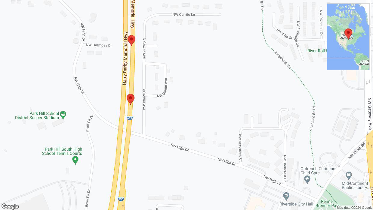 A detailed map that shows the affected road due to 'Broken down vehicle on northbound I-635 in Riverside' on August 16th at 8:38 p.m.
