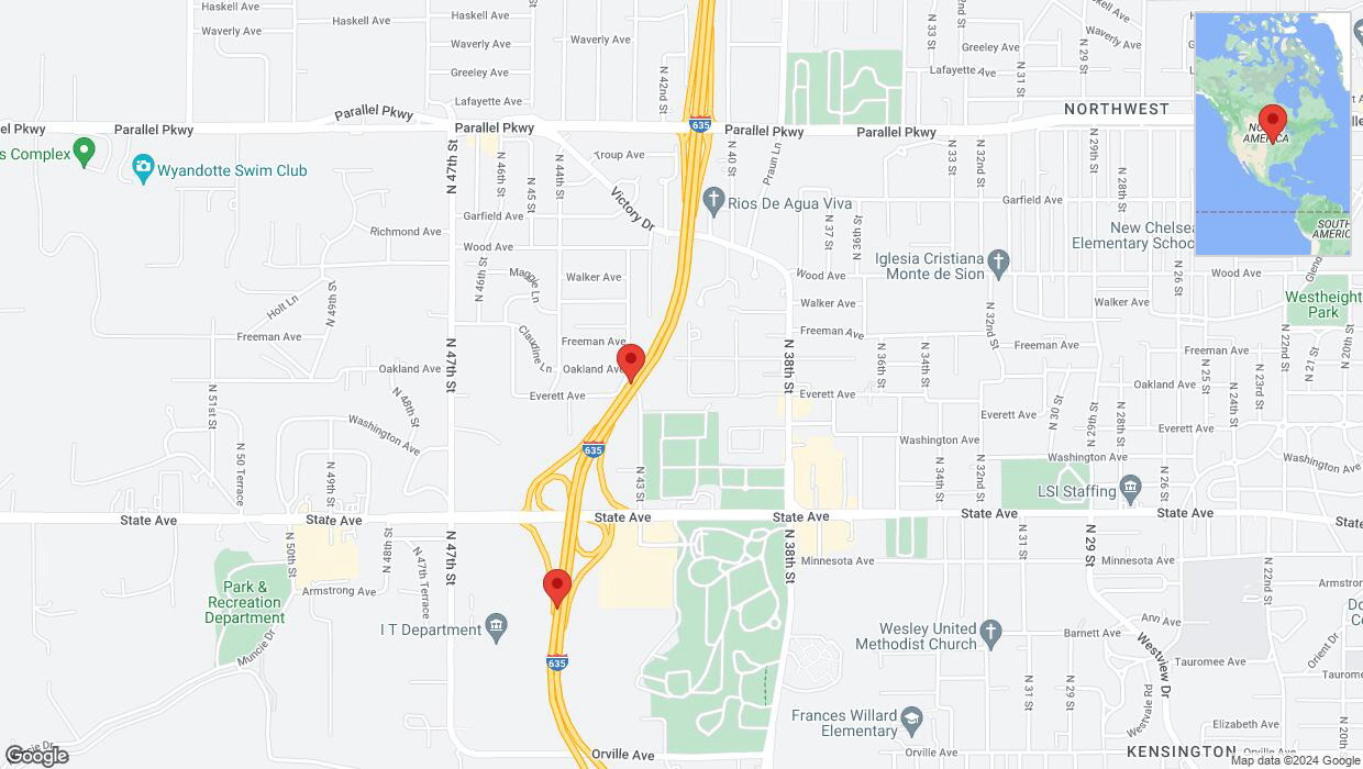 A detailed map that shows the affected road due to 'Lane on I-635 closed in Kansas City' on August 16th at 11:02 p.m.