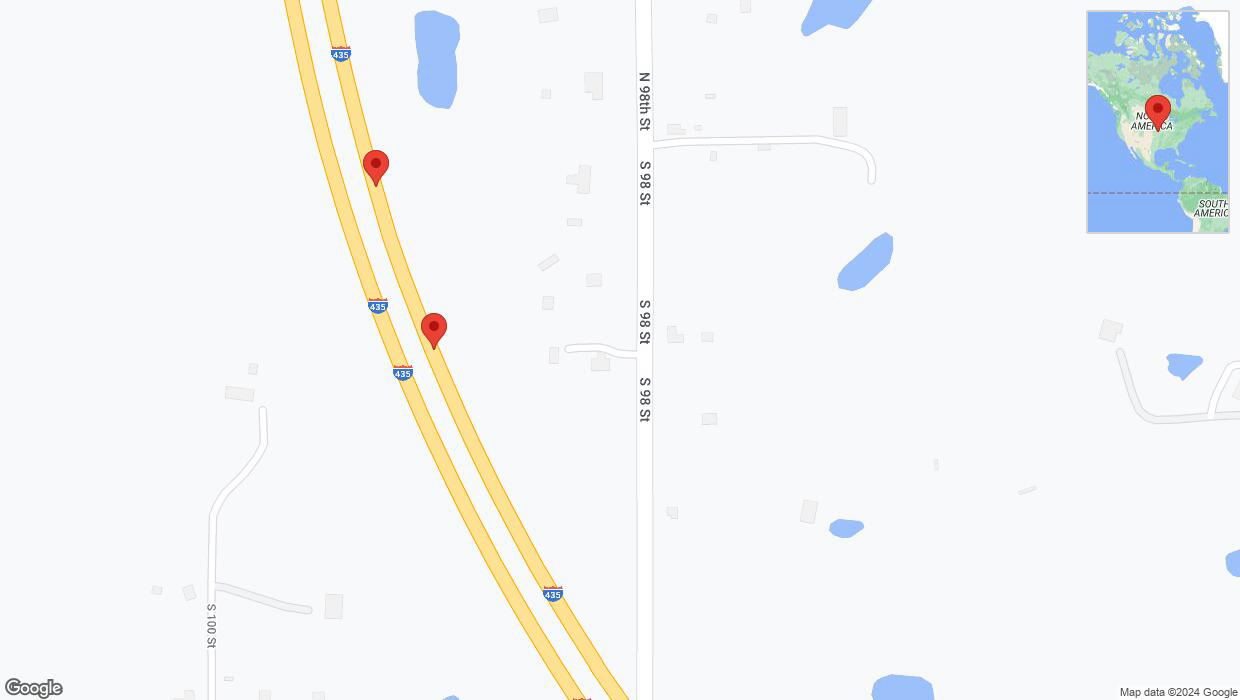 A detailed map that shows the affected road due to 'Broken down vehicle on northbound I-435 in Edwardsville' on August 17th at 3:08 p.m.