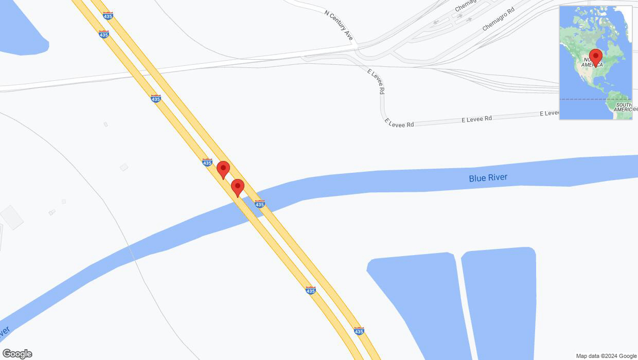 A detailed map that shows the affected road due to 'Broken down vehicle on southbound I-435 in Kansas City' on August 19th at 12:09 p.m.