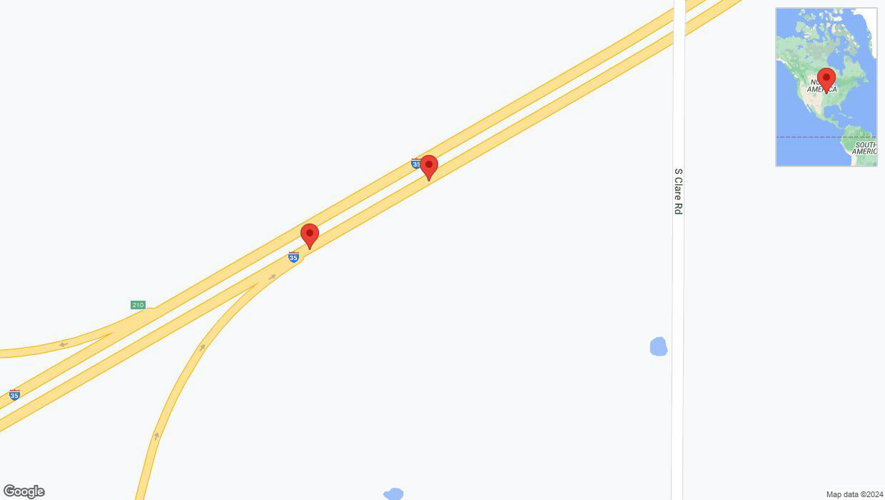 A detailed map that shows the affected road due to 'Broken down vehicle on eastbound I-35 in Gardner' on August 19th at 2:09 p.m.