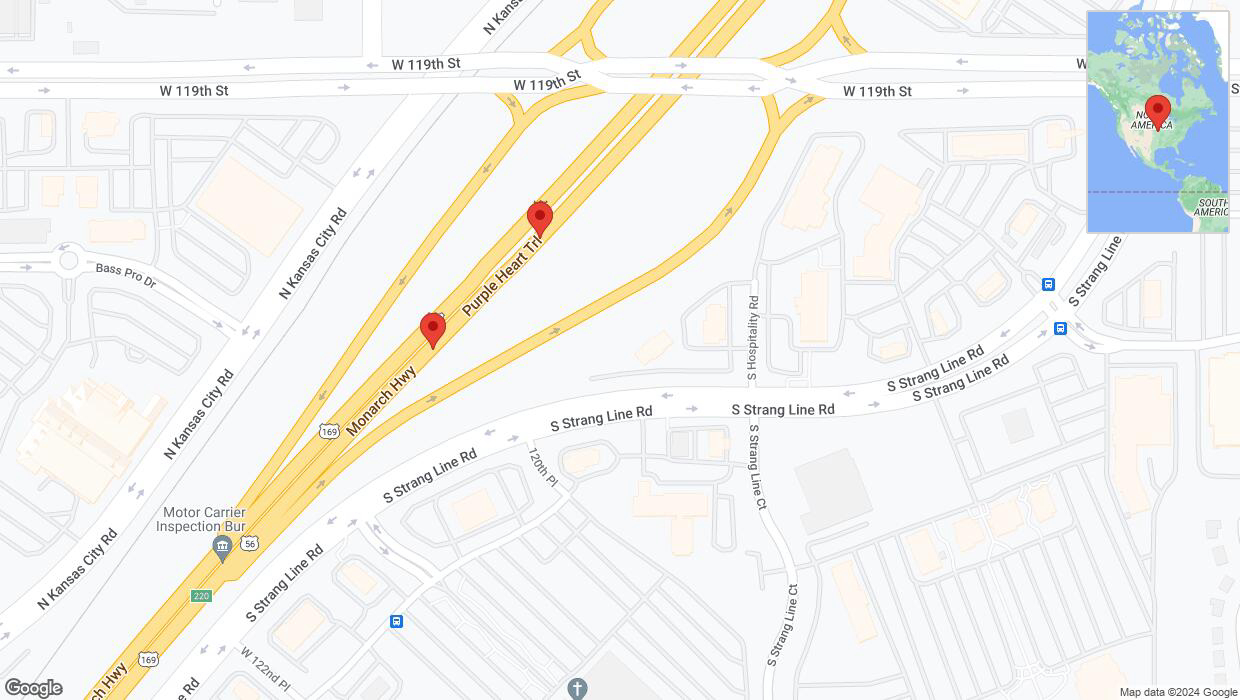 A detailed map that shows the affected road due to 'Broken down vehicle on eastbound I-35 in Olathe' on August 19th at 5:51 p.m.