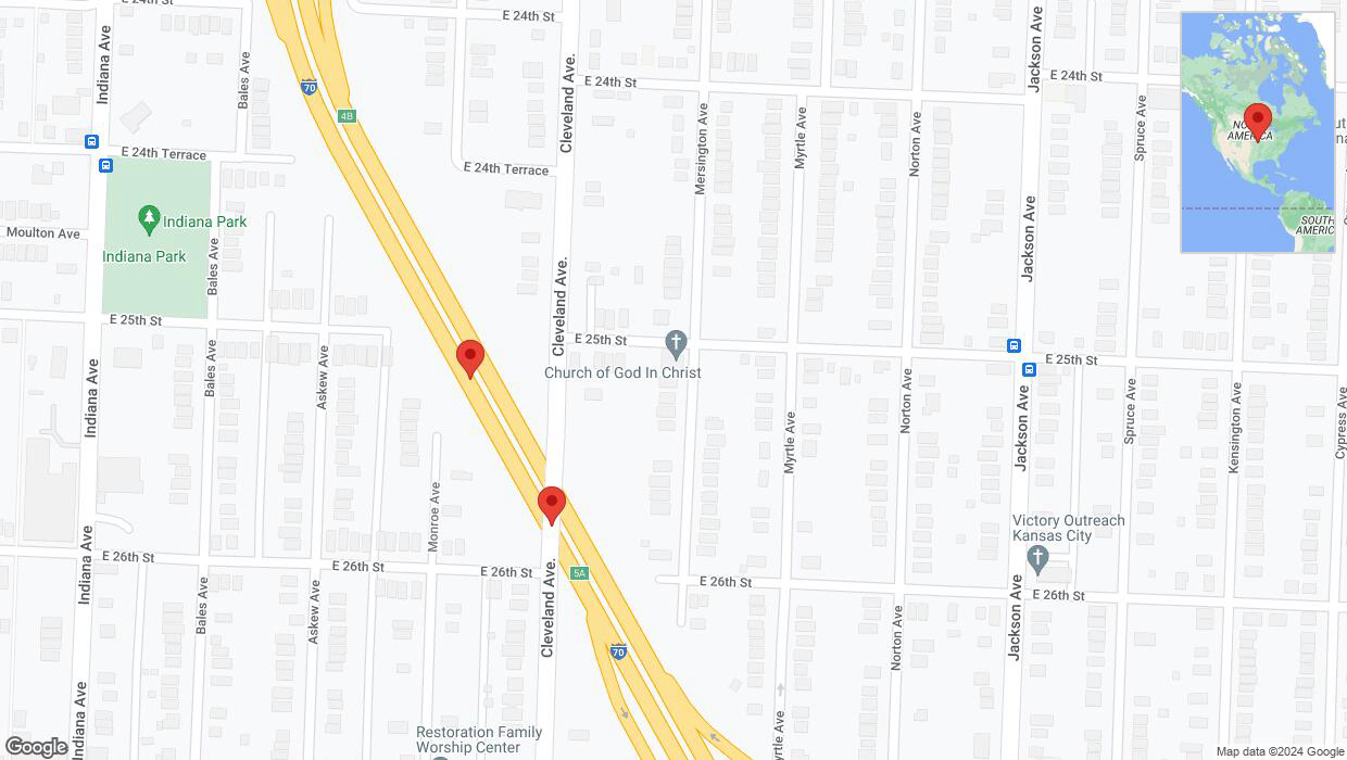 A detailed map that shows the affected road due to 'Broken down vehicle on eastbound I-70 in Kansas City' on August 19th at 4:09 p.m.
