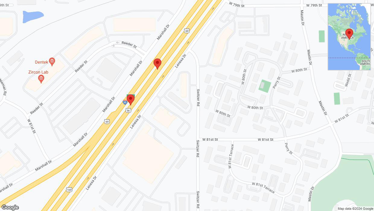 A detailed map that shows the affected road due to 'Broken down vehicle on eastbound I-35 in Overland Park' on August 19th at 5:40 p.m.