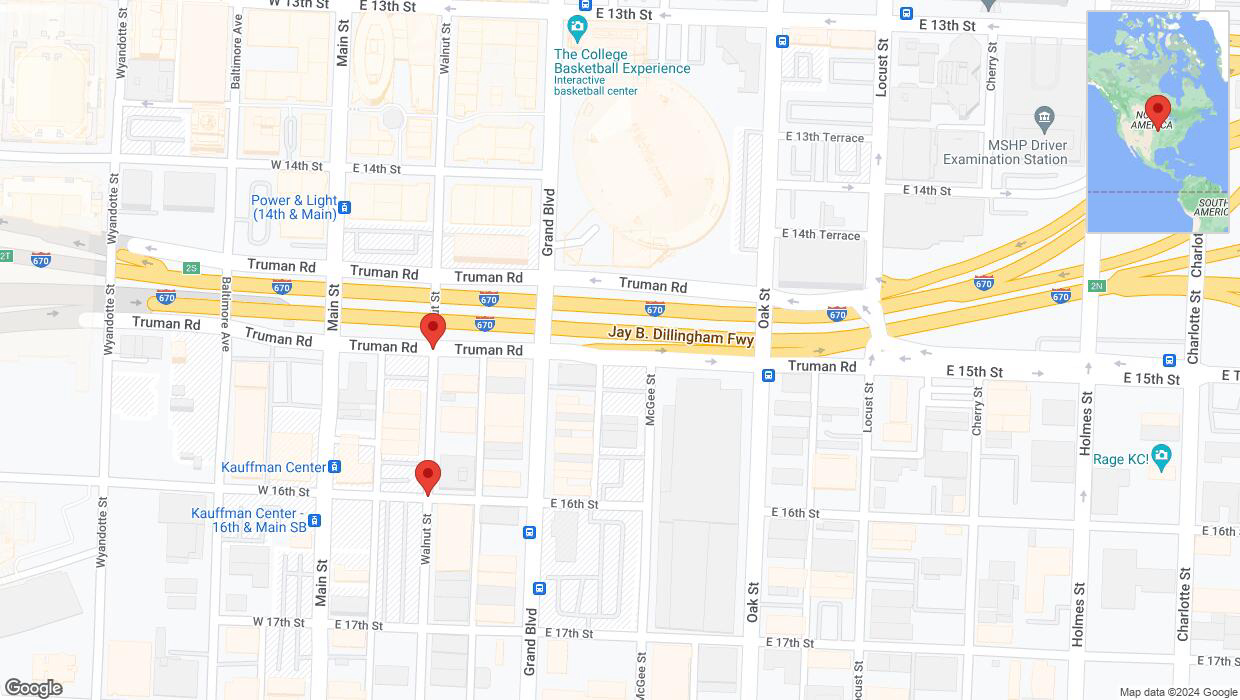 A detailed map that shows the affected road due to 'Kansas City: Walnut Street closed' on August 19th at 5:40 p.m.