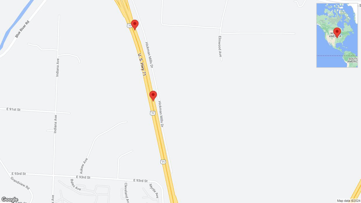 A detailed map that shows the affected road due to 'Broken down vehicle on northbound I-40/US-71 in Kansas City' on August 19th at 8:51 p.m.