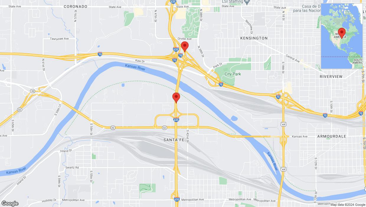 A detailed map that shows the affected road due to 'Lane on I-635 closed in Kansas City' on August 19th at 11:45 p.m.