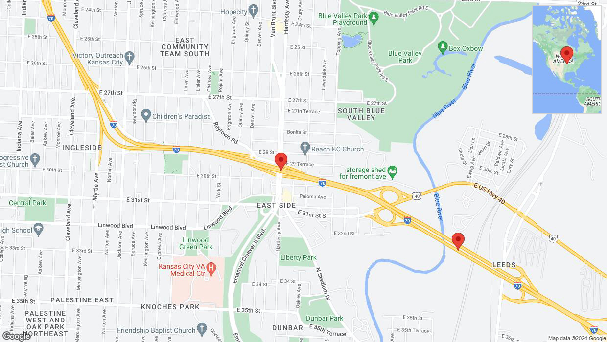 A detailed map that shows the affected road due to 'A crash has been reported on eastbound I-70' on August 20th at 12:18 p.m.