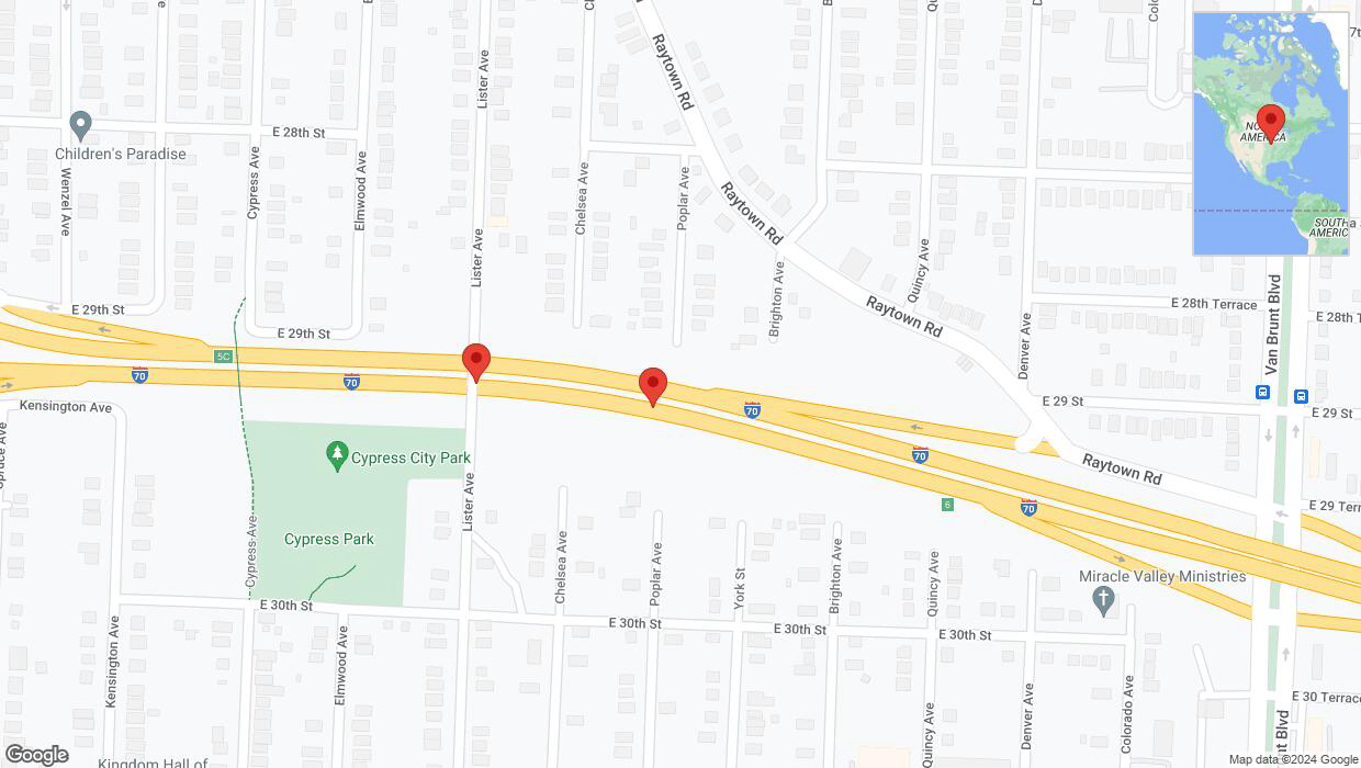A detailed map that shows the affected road due to 'Broken down vehicle on eastbound I-70 in Kansas City' on August 20th at 12:30 p.m.