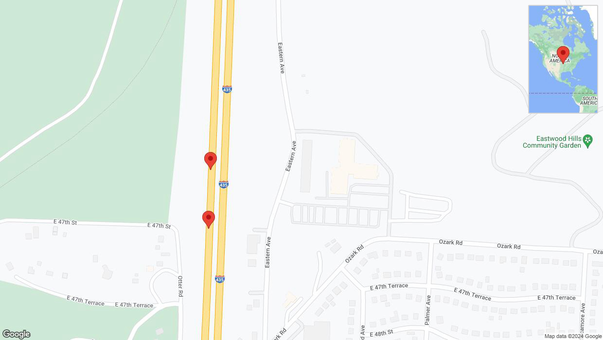 A detailed map that shows the affected road due to 'Broken down vehicle on southbound I-435 in Kansas City' on August 20th at 1:48 p.m.