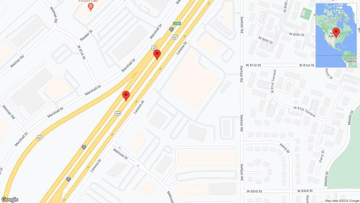 A detailed map that shows the affected road due to 'Broken down vehicle on eastbound I-35 in Overland Park' on August 20th at 4:36 p.m.