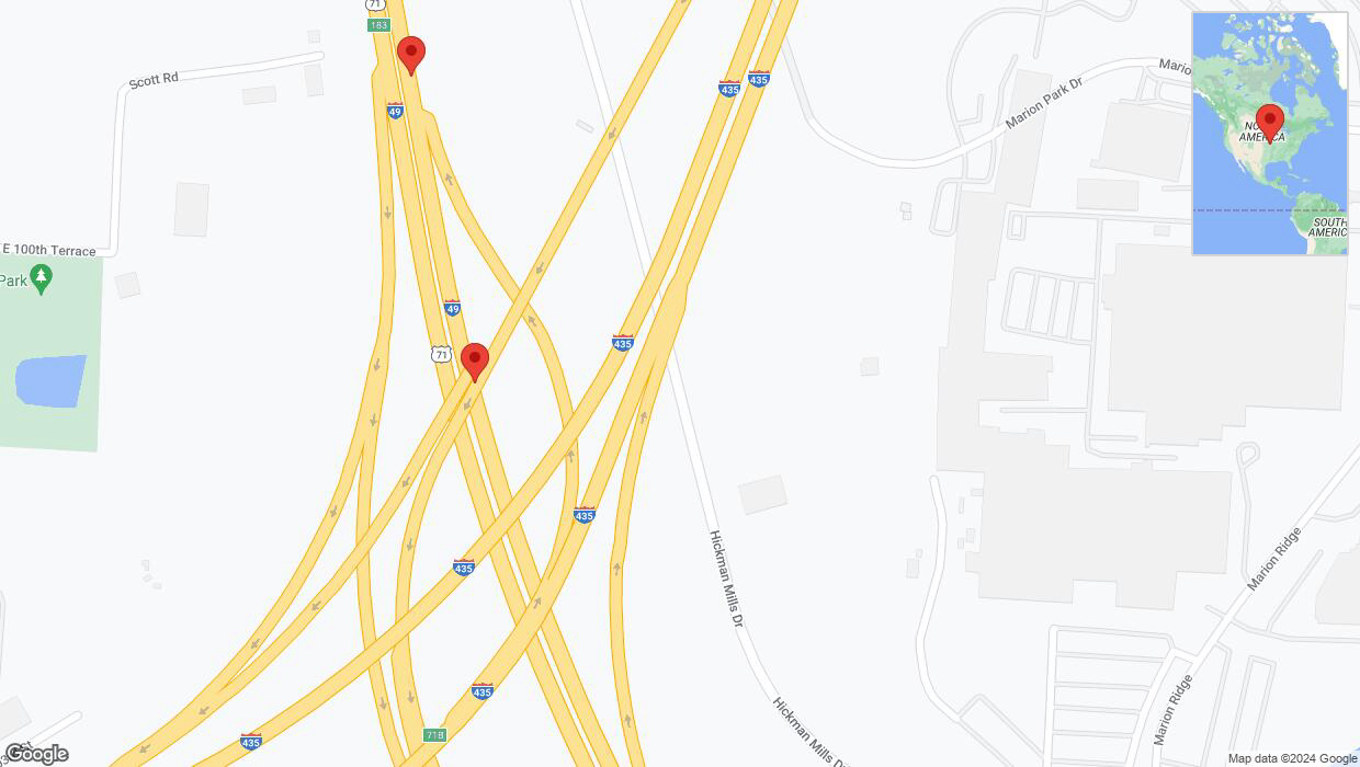 A detailed map that shows the affected road due to 'Broken down vehicle on northbound I-40/US-71 in Kansas City' on August 20th at 4:06 p.m.