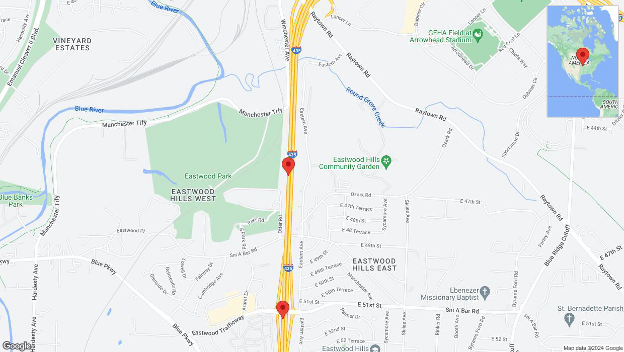 A detailed map that shows the affected road due to 'Reports of a crash on southbound I-435' on August 20th at 4:24 p.m.