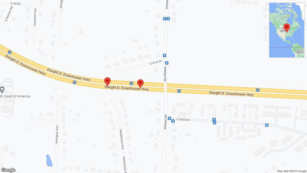 A detailed map that shows the affected road due to 'Broken down vehicle on eastbound I-70 in Kansas City' on August 20th at 4:36 p.m.