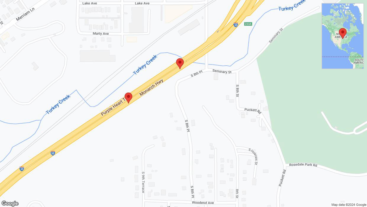 A detailed map that shows the affected road due to 'Broken down vehicle on northbound I-35 in Kansas City' on August 20th at 5:24 p.m.