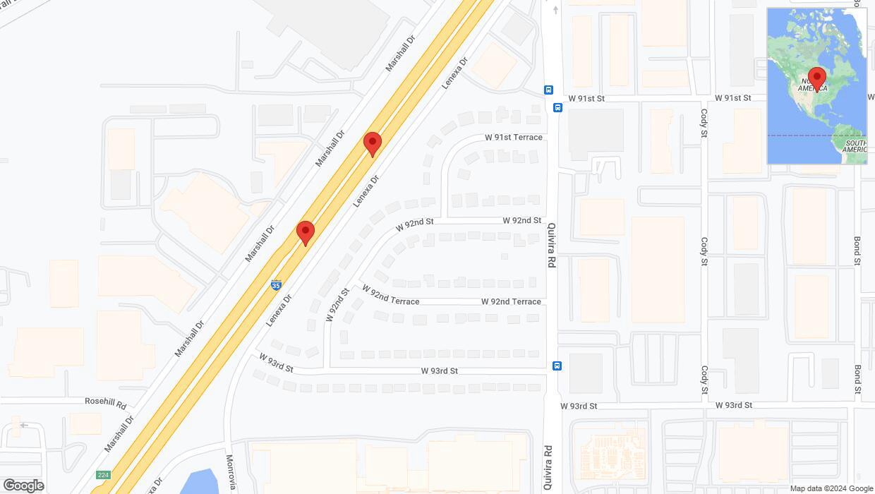 A detailed map that shows the affected road due to 'Broken down vehicle on eastbound I-35 in Lenexa' on August 20th at 6:42 p.m.