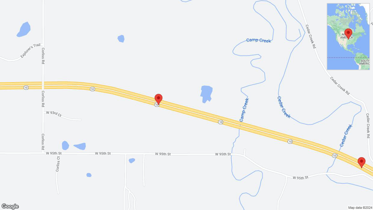 A detailed map that shows the affected road due to 'Lane on K-10 closed in De Soto' on August 21st at 5:49 p.m.