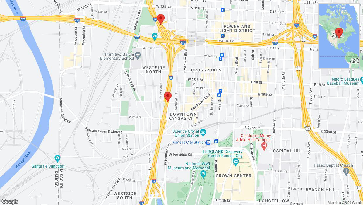 A detailed map that shows the affected road due to 'Warning: Crash on northbound I-35 in Kansas City' on August 20th at 7 p.m.