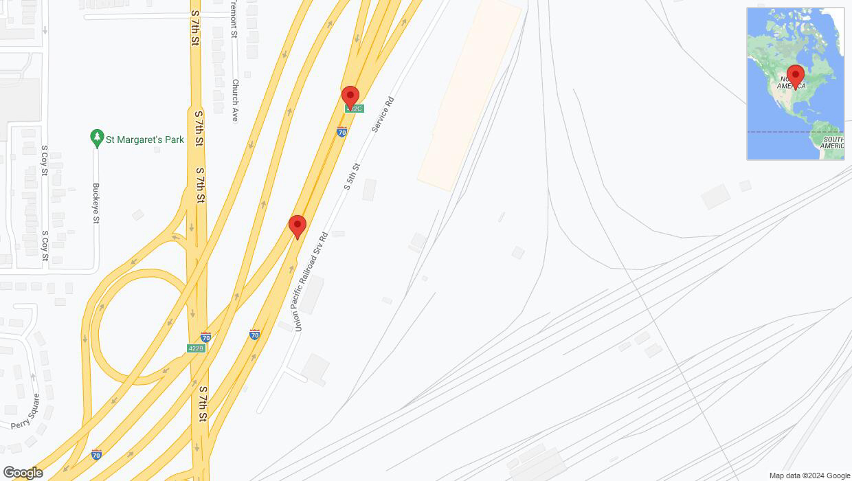 A detailed map that shows the affected road due to 'Broken down vehicle on eastbound I-70 in Kansas City' on August 20th at 11:30 p.m.