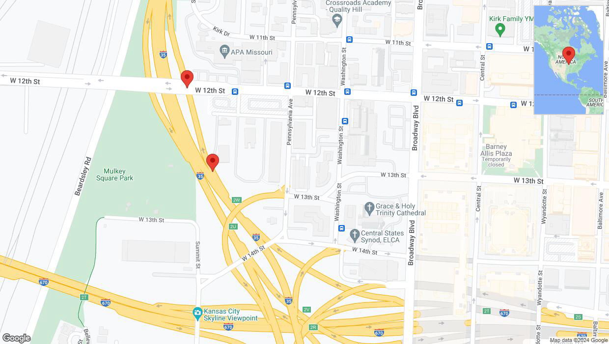 A detailed map that shows the affected road due to 'Kansas City: Jefferson Street temporarily closed' on August 20th at 10:54 p.m.