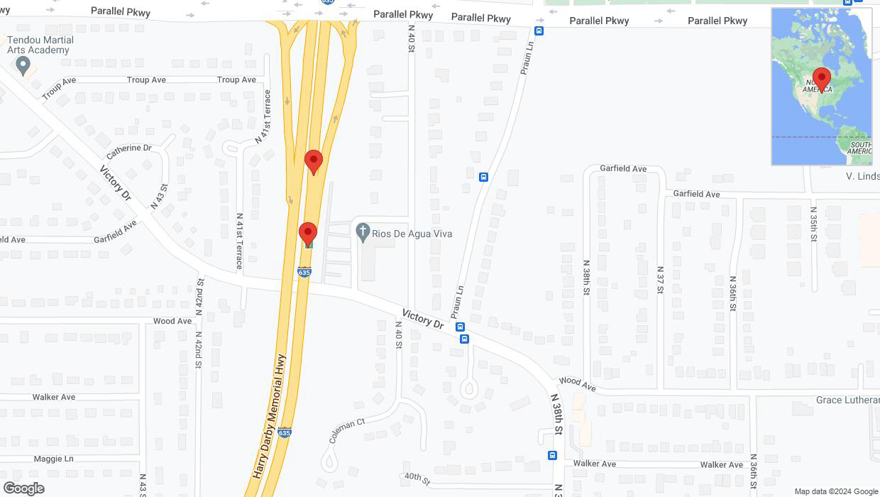 A detailed map that shows the affected road due to 'Broken down vehicle on northbound I-635 in Kansas City' on August 22nd at 2:46 p.m.