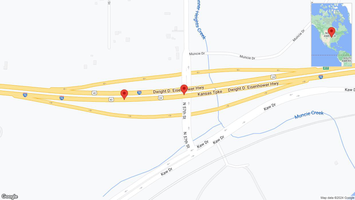 A detailed map that shows the affected road due to 'Broken down vehicle on eastbound I-70 in Kansas City' on August 23rd at 1:15 p.m.