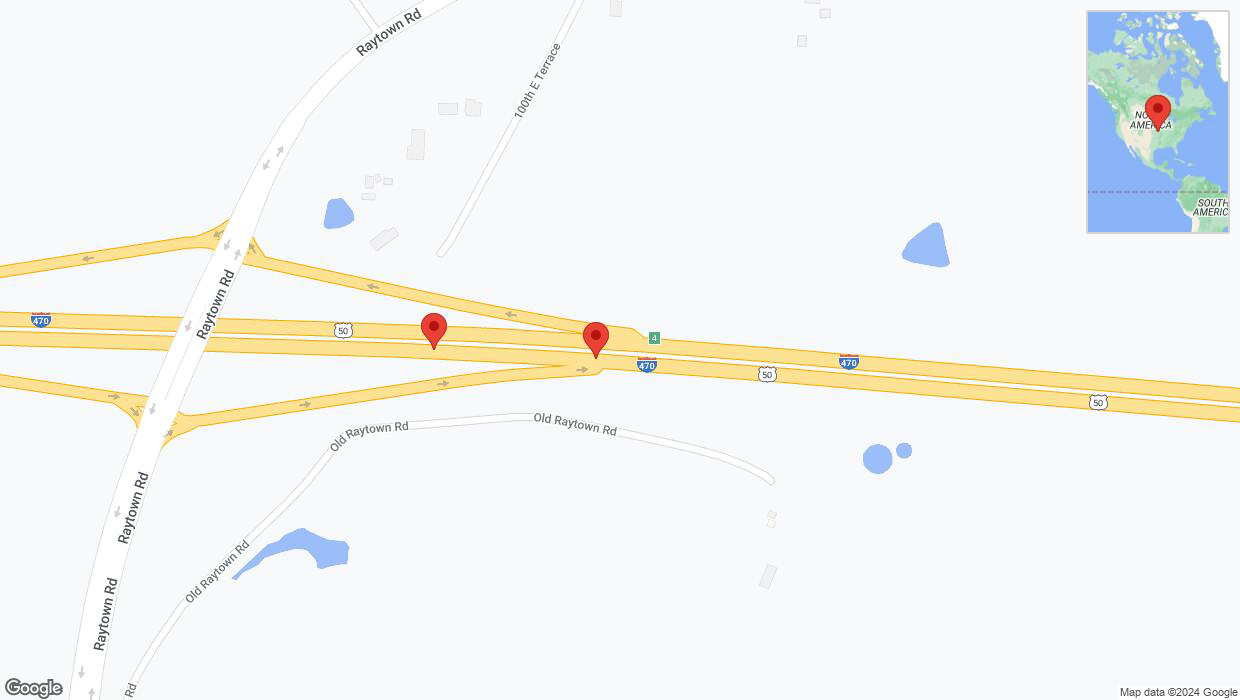 A detailed map that shows the affected road due to 'Broken down vehicle on eastbound I-470 in Kansas City' on August 23rd at 1:50 p.m.