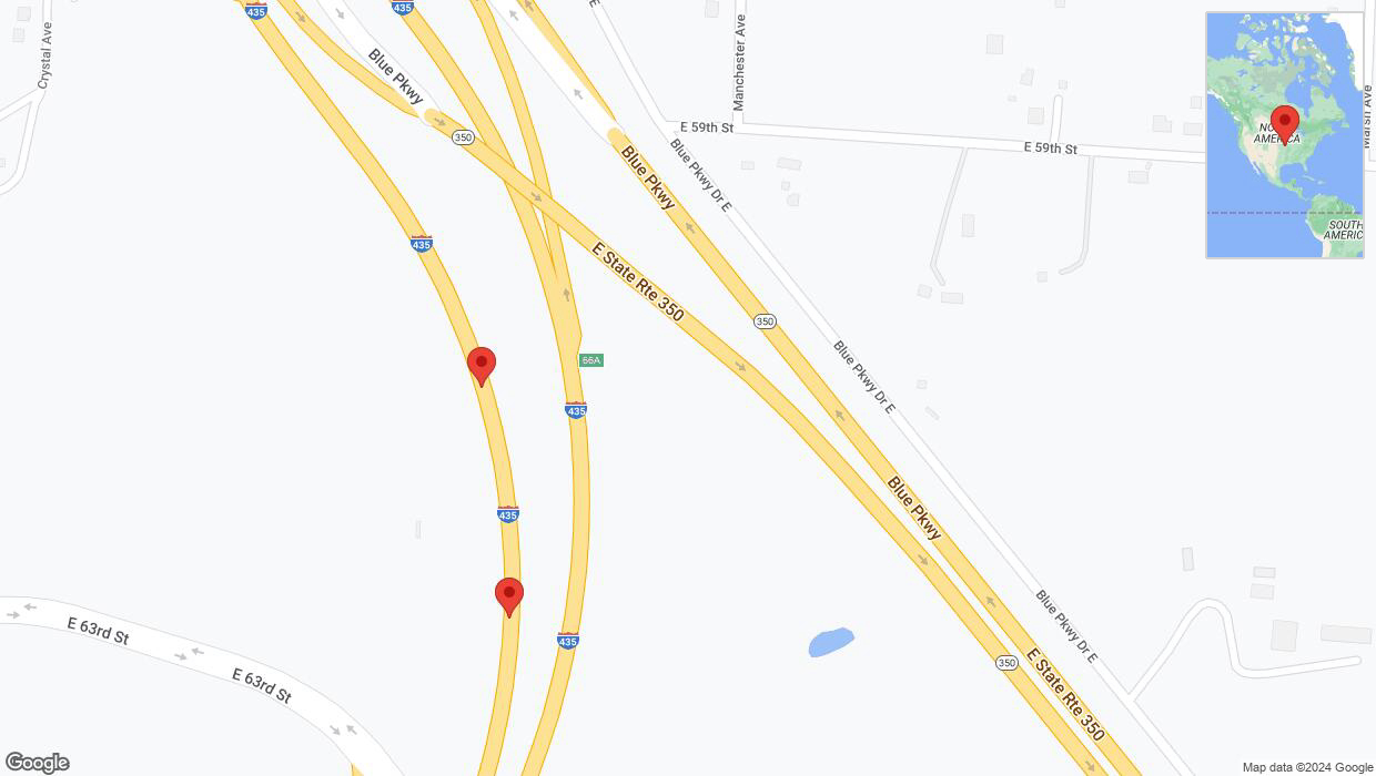 A detailed map that shows the affected road due to 'Broken down vehicle on southbound I-435 in Kansas City' on August 23rd at 2:59 p.m.