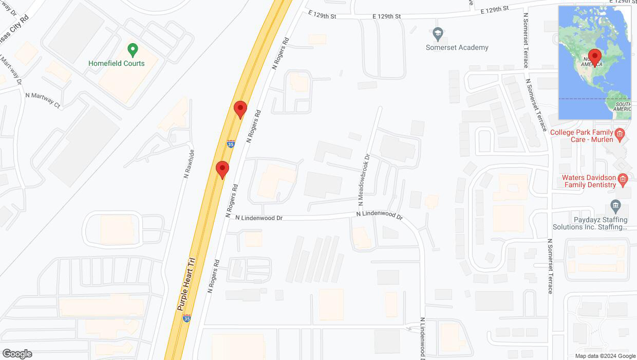 A detailed map that shows the affected road due to 'Broken down vehicle on eastbound I-35 in Olathe' on August 23rd at 2:29 p.m.
